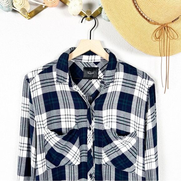 Rails Dylan Relaxed Fit Plaid Long Sleeve Button Down Crop Shirt Size Small - Picture 3 of 10